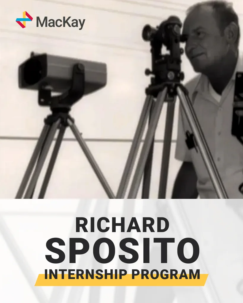 MacKay Richard Sposito Internship Program graphic featuring a surveyor looking through a theodolite