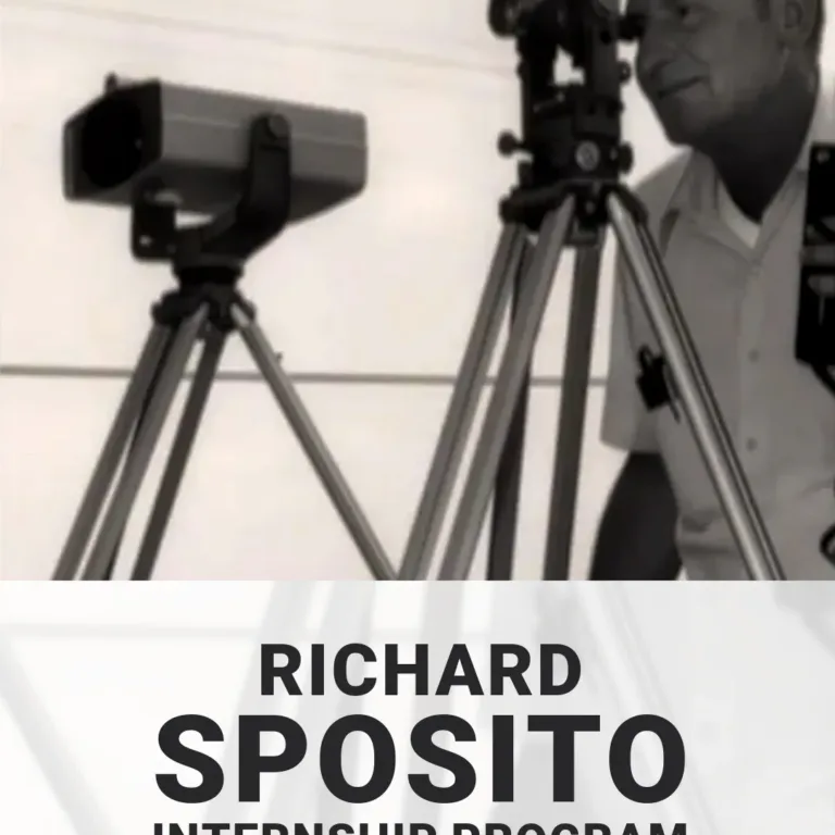 MacKay graphic promoting the Richard Sposito Internship Program, with a man looking through surveying equipment